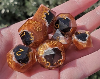 The Heady Earth: 7-Piece Handmade Sharp Edge Polyhedral Dice Set