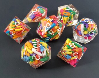 Sprinkles of Joy: 7-Piece Handmade Sharp Edge Polyhedral Dice Set