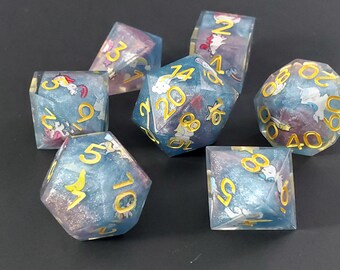 Uniquely Unicorn: 7-Piece Handmade Sharp Edge Polyhedral Dice Set