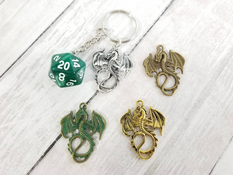 D20 Keychains with Optional Charm image 3