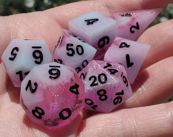 Glitter Punk: 7-Piece Handmade Sharp Edge Polyhedral Dice Set