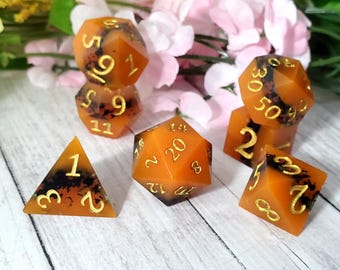Hallowed Ore: 7-Piece Handmade Sharp Edge Polyhedral Dice Set