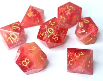 Fire Lily: 7-Piece Handmade Sharp Edge Polyhedral Dice Set