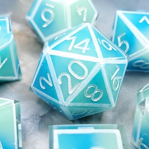 Morning Glory: 7-Piece Handmade Sharp Edge Polyhedral Dice Set