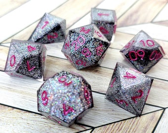 Disco Inferno: 7-Piece Handmade Sharp Edge Polyhedral Dice Set