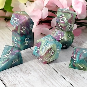 Softly Swirling: 7-Piece Handmade Sharp Edge Polyhedral Dice Set