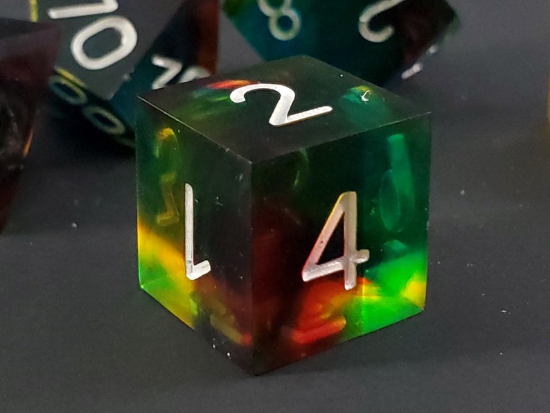 A Prism Darkly: 7-Piece Handmade Sharp Edge Polyhedral Dice Set image 1