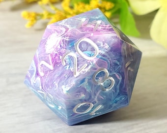 30mm Chonk D20: Pale Blue, Lavender, and White Dice