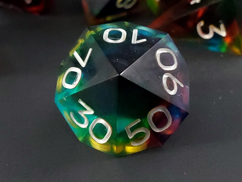 A Prism Darkly: 7-Piece Handmade Sharp Edge Polyhedral Dice Set image 7