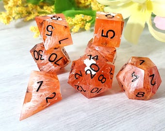 Orange Creamsicle: 7-Piece Handmade Sharp Edge Polyhedral Dice Set