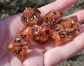 Internal Riches: 7-Piece Handmade Sharp Edge Polyhedral Dice Set