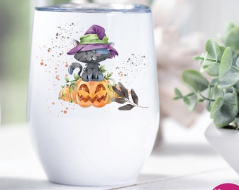 Insulating wine glass "Halloween Cat"