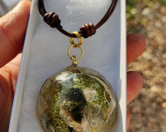 Moldavite pendant with labradorite and mica, metatron backing on infinity cord