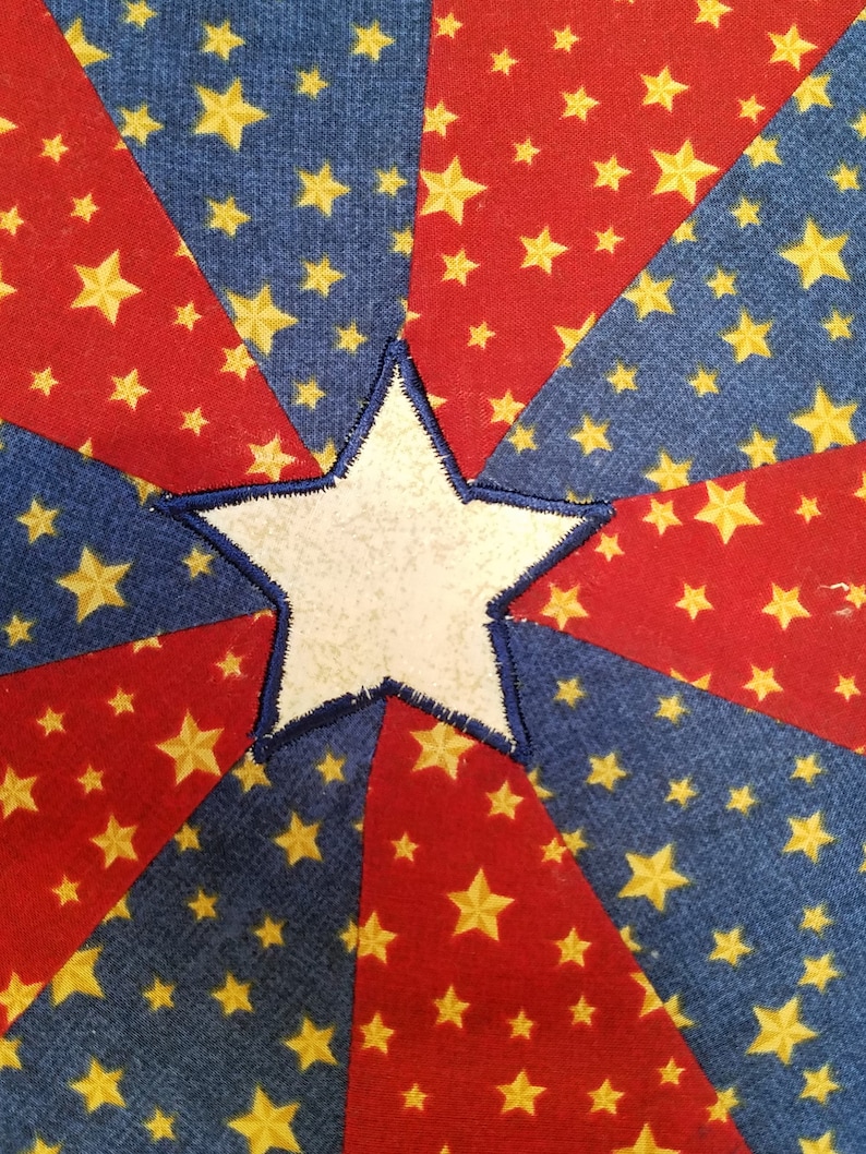 Patriotic Country Star Table TopperCenterpieceCottonQuiltedGold StarsRed and BlueKitchen UseHostess GiftSummer HolidaysOutdoor Use