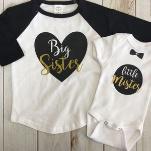 Sibling set baby boy announcement Big Sister Little Mister shirt set tee t-shirt