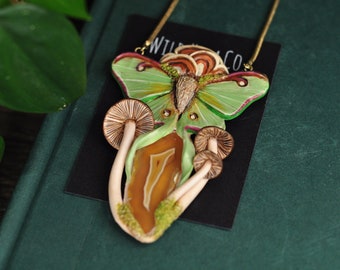 Agate Luna Moth Pendant