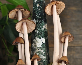 Moss Agate Mushroom Sculpture
