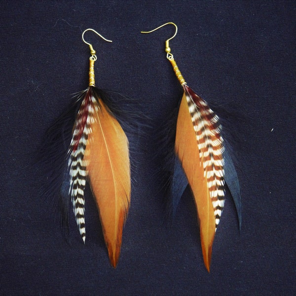 Boucles d’oreilles en plumes, Boucles d’oreilles en plumes de poulet fourchues, Boho, Mode hippie