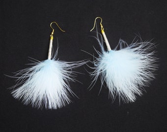 Baby Blue Down Feather Earrings. Chicken Marabou Earrings, Puffy Fluffy Princess Cute