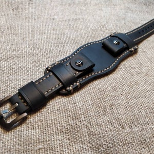 Handmade Vintage Leather Bund Watch Strap: 20/22/24mm Cuff Band