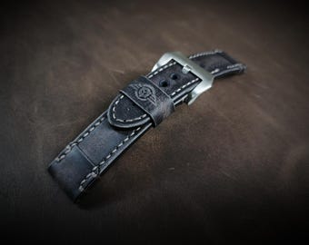 20,22,23,24,26mm.Pilot Aviator WATCH STRAP handmade VINTAGE style.Dark gray.