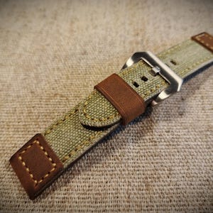 20/22/23/24/26 мм.Ручной винтажный кожаный ремешок для часов в стиле милитари.Светло зеленый винтажный холст.