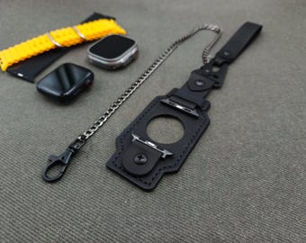 レザー製アップルウォッチサドル：カラビナ付き懐中時計変換キット