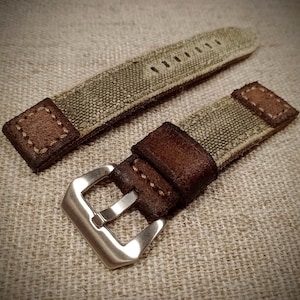 20/22/23/24/26 мм.Ручной винтажный кожаный ремешок для часов в стиле милитари.Старый военный холст.