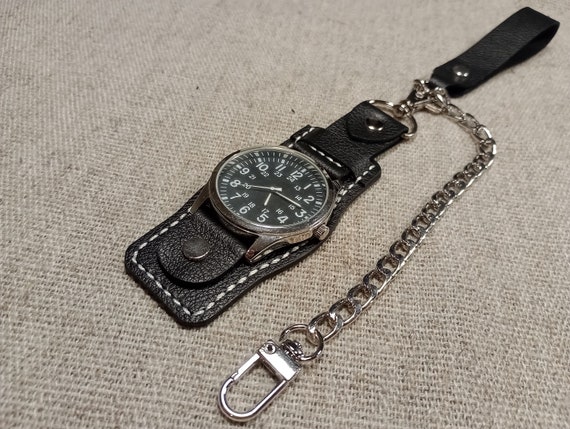 Leather Watch Saddle.pocket Watch Holder.watch Leather Fob.change Your Normal Watch Into an Pocket Watch.black Color.textured Leather. Etsy