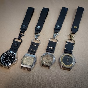 1шт.Кожаный брелок для часов на цепочке.Golf watch.Подставка для карманных часов.Смена обычных часов на карманные.18,20,22,24,26мм.Черный.