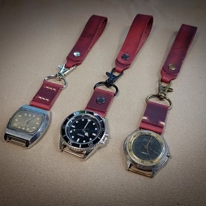 1шт.Golf watch.Кожаный брелок для часов with chain.Подставка для карманных часов.Смените обычные часы на карманные.18,20,22,24,26мм.Красный.