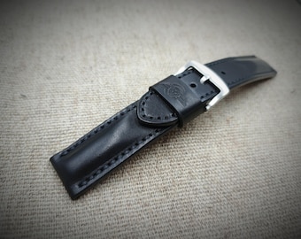 Pulseira de couro preta estilo vintage feita à mão para relógios Breitling (20/22/24 mm)