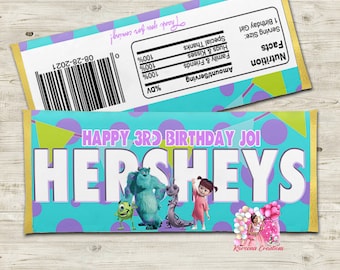 Monster Chocolate Candy Bar Birthday Label, Monster Birthday, Monster Theme, Monster Decor