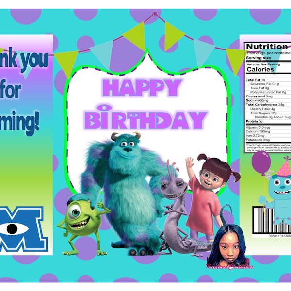 Monster Inc Chip Bag/ Monster Inc Party/ Monster Inc Favor/ Monster Inc Birthday