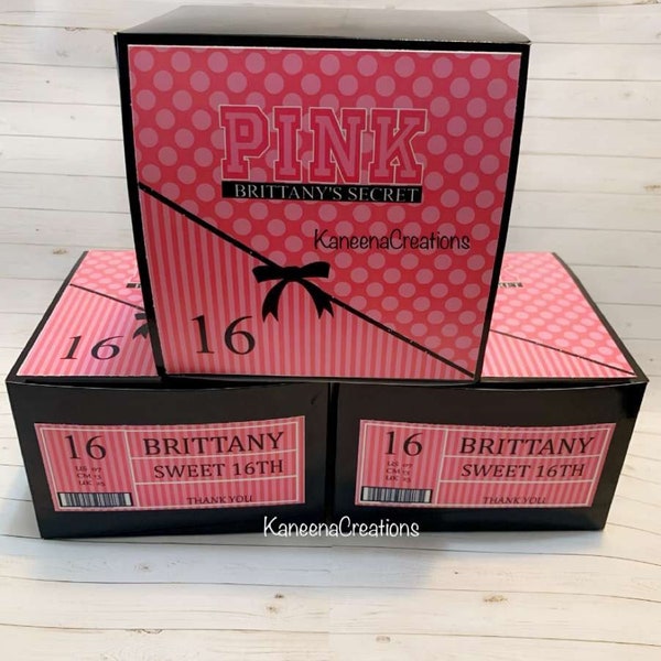 Custom VS Pink Party Favor Box, Gift Shoe Box, Pink Party, Pink Decor