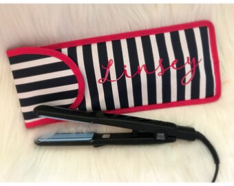 Personalized Hot Tools Pouch, Flat Iron Travel Pouch, Striped Curling Iron Bag