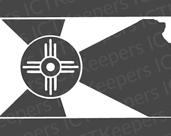 Decal of City of Wichita Flag in Shape of State of Kansas