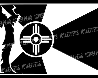 Decal Keeper of the Plains and Wichita KS City Flag