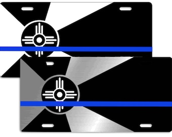 Wichita City Flag Blue Line Car Tag
