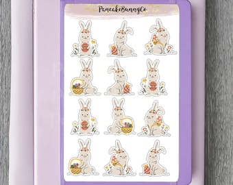 Spring Rabbit Sticker Kawaii Bunny Spring Stickers, Floral Journal Planner Art (glossy/matte ...