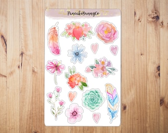 Watercolour floral and fauna stickers