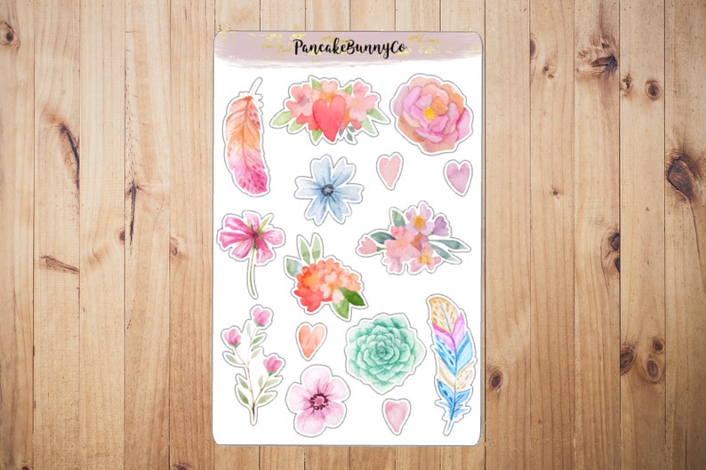 Watercolour floral and fauna stickers image 1