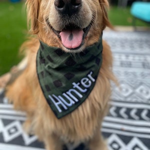 Custom personalized dog bandana, green Buffalo check Christmas dog bib,embroidered dog bandana makes a great custom gift,personalized gift