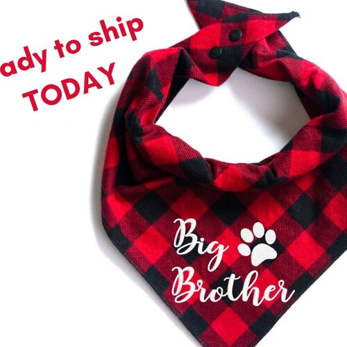 Red Plaid Big Sister Dog Bandana Whoa Dog E Etsy