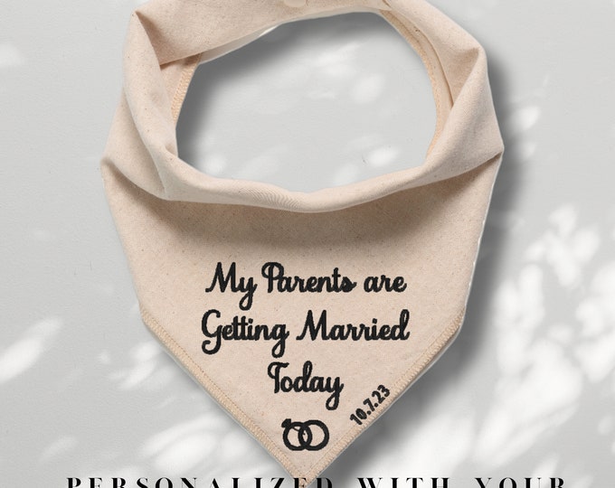 My Parents are Getting Married today with your wedding date embroidered very lightweight fabric dog groom,wedding photo prop dog scarf,