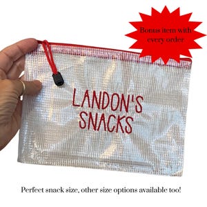 Reusable zipper snack bag | Snack Pouch | Pool Bag | Embroidered Custom Bag | Lake Bag|Travel Snacks Keep your Snacks dry | Teacher under 15
