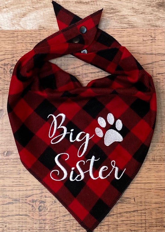 Big Sister Dog Bandana Snap Closure Red and Black Buffalo Etsy