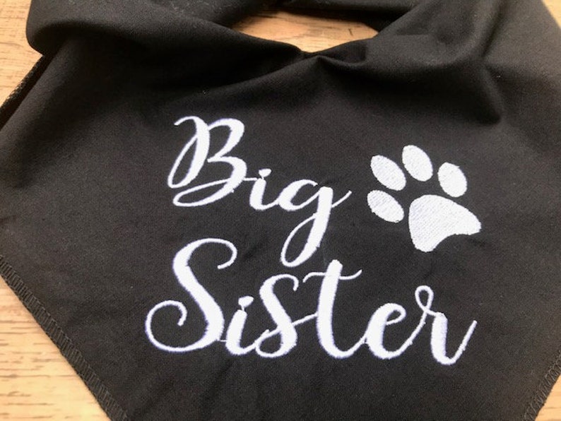 Big Sister embroidered dog bandana snap closure Black cotton Etsy