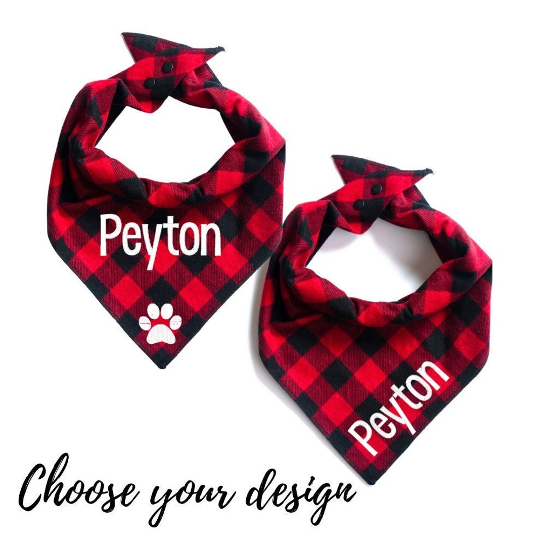 Personalized Dog Bandana,embroidered Personalized Red and Black Buffalo