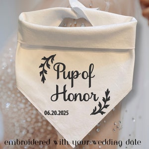 Pup of Honor White Dog Bandana for wedding photo prop dog scarf,